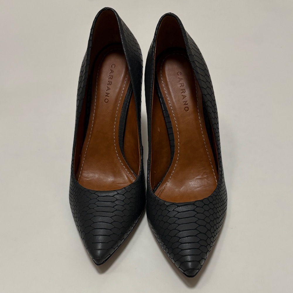 Carrano Dark Gray Snakeskin Leather Brazil Point Toe Stiletto Padded Pumps Shoe - Picture 6 of 8